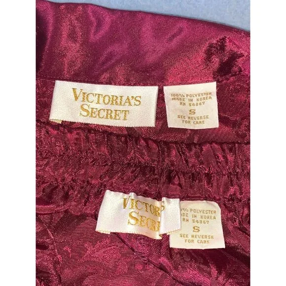 GOLD LABEL VICTORIA'S SECRET Burgundy Maroon Floral Jacquard Pajama Set ~ Small - Picture 9 of 11